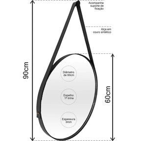 Espelho Adnet em Couro 50cm + Suporte